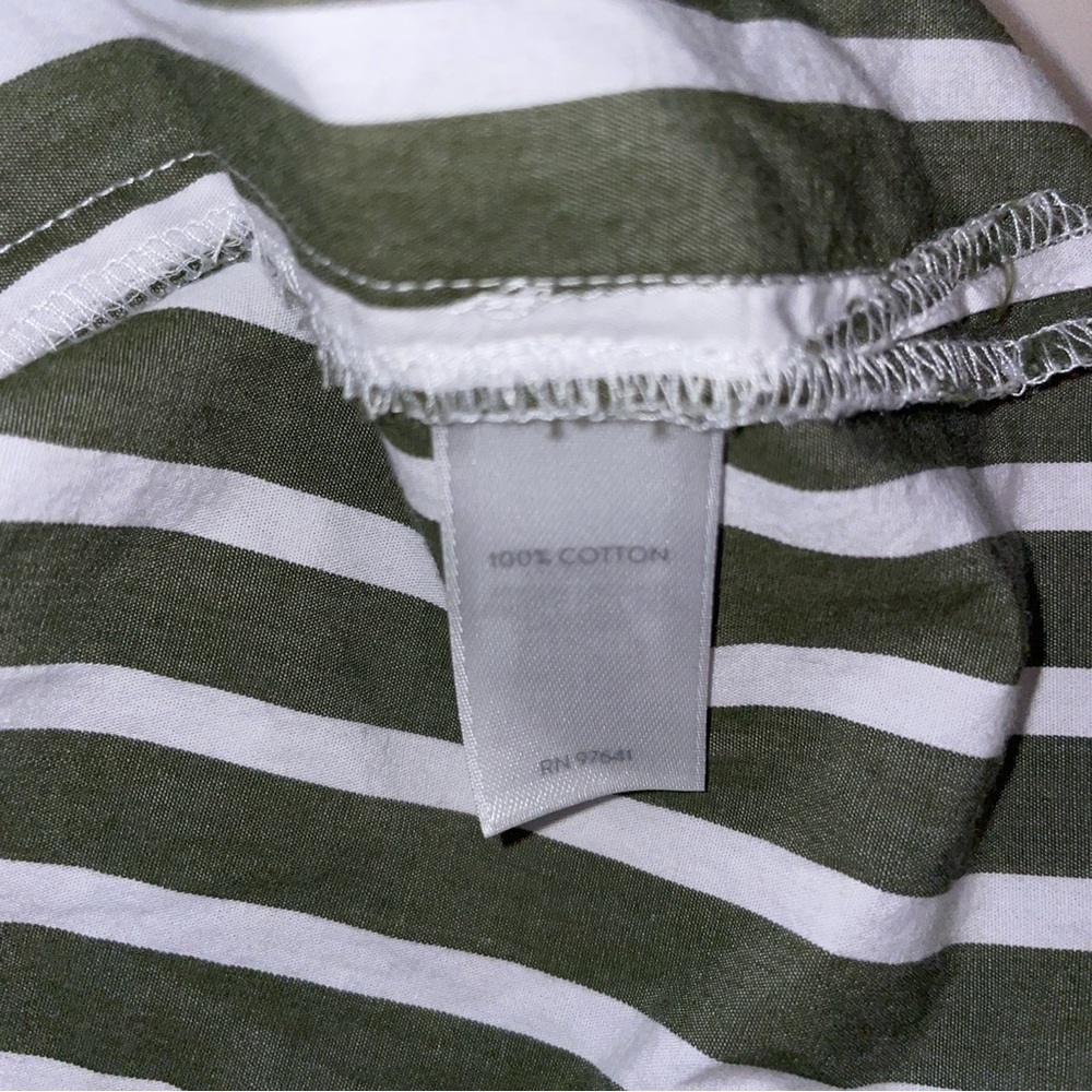 J Jill Button Down Shirt popover banded Mandarin collar cotton green stripe XS - Picture 10 of 10